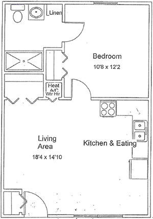One Bedroom / One Bath - 532 Sq. Ft.*
